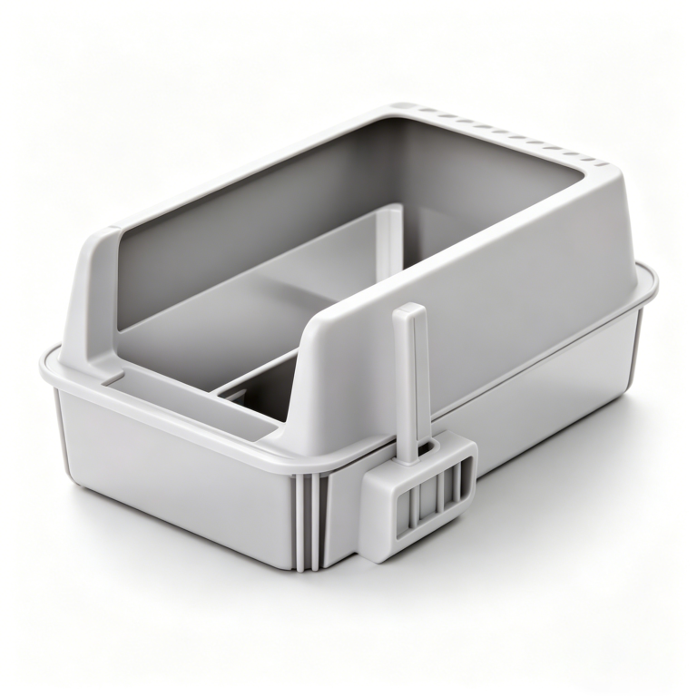 Low Entry Stainless Steel Cat Litter Box with High Sides and Anti-Tracking Step