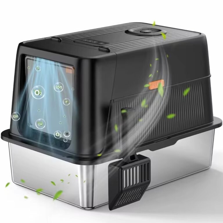 Negative Ion Stainless Steel Enclosed Cat Litter Box with Odor Control and Pull-Out Drawer