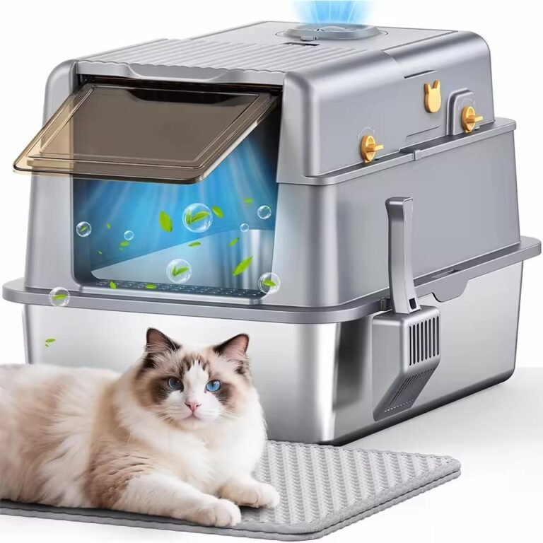 Stainless Steel Enclosed Cat Litter Box with Negative Ion Air Purifier, Odor Control & Pull-Out Drawer